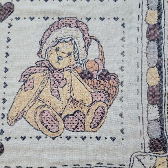 VTG Priscilla Hillman Teddy Bear Woven Tapestry Throw Blanket Nursery *READ* - Picture 2 of 8